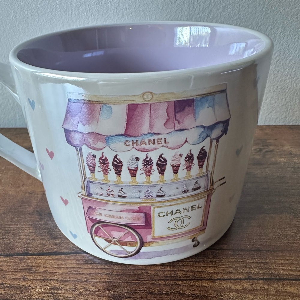 Luxury Inspired Ice Cream Cart Coffee Large Mug Lavender and White 2-Sided NEW - Picture 2 of 7